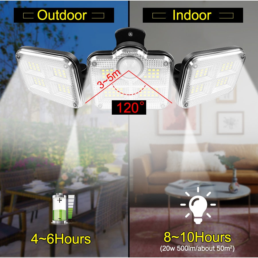 Luz Led Solar de 3 puntas con sensor Incluido